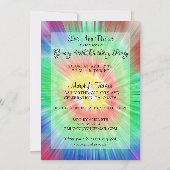 Retro Tie Dye 65th Birthday Party Invitation (Front)