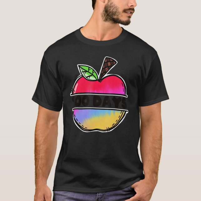 Retro Tie Dye Apple Happy 100 Days Of School Teach T-Shirt (Front)