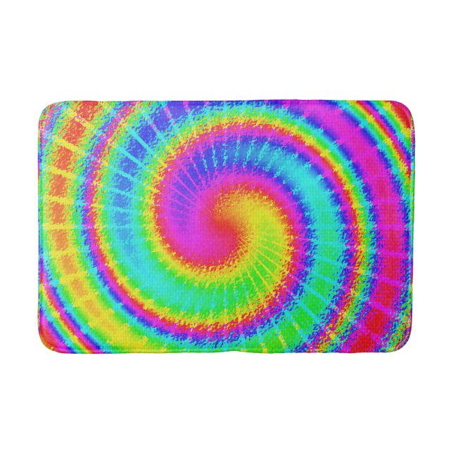 Retro Tie Dye Hippie Psychedelic Colourful Swirl Bath Mat (Front)