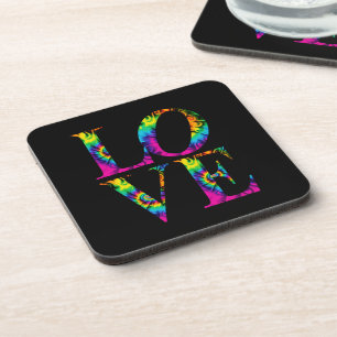 Retro Tie Dye Love Typography Coaster