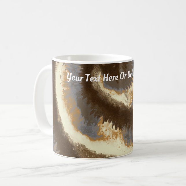 Retro Tie Dye Peace Love Brown Cream Marble Swirl Coffee Mug (Front Left)