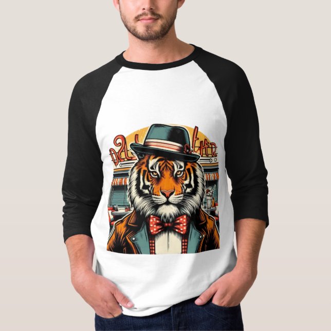 Retro tiger at dinner T-Shirt (Front)