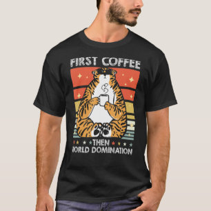 Retro Tiger Coffee Sunglasses Big Cat Animal Vint T-Shirt