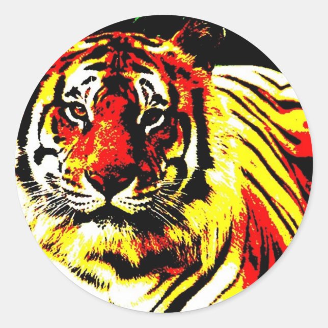 Retro Tiger Pop Art Classic Round Sticker (Front)