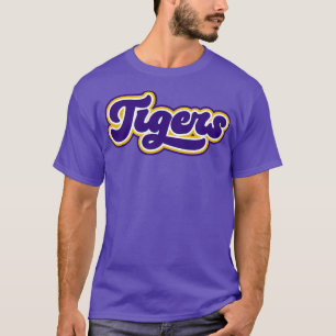 Retro Tigers Script Purple and Gold T-Shirt