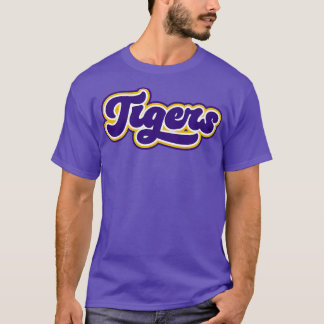 Retro Tigers Script Purple and Gold T-Shirt