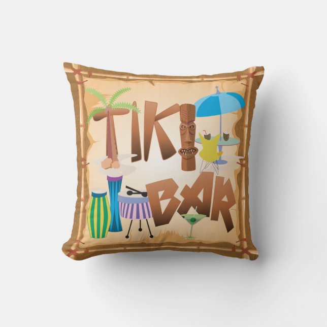 Retro Tiki Bar Design Cushion (Front)