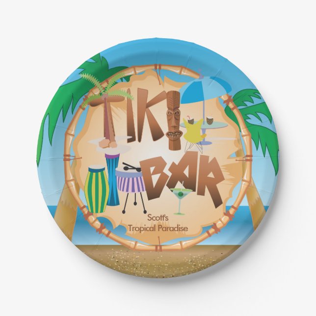Retro Tiki Bar Party Paper Plate (Front)