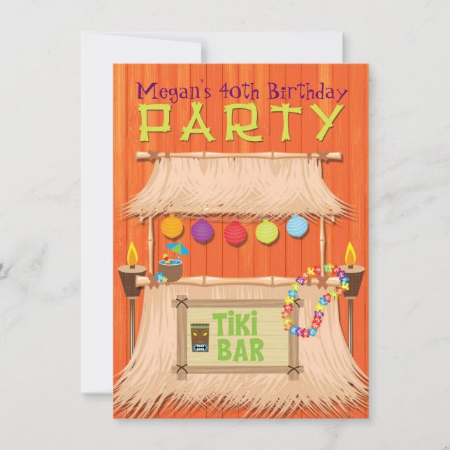 Retro Tiki Bar Tropical Hawaiian Party Invitation (Front)