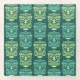 Retro Tiki Beach Bar Pattern Glass Coaster