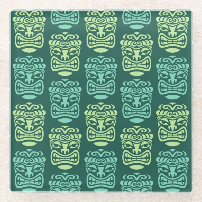 Retro Tiki Beach Bar Pattern Glass Coaster (Front)