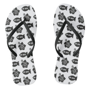 Retro Tiki Black and White Pattern Thongs