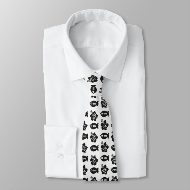 Retro Tiki Black and White Pattern Tie (Tied)