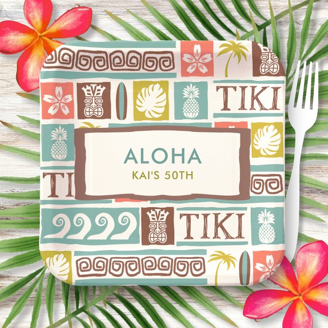 Retro Tiki Party Tropical Aloha Birthday Paper Plate (Creator Uploaded)