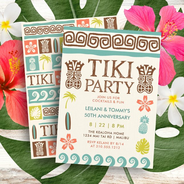 Retro Tiki Party Tropical Beach Surf Anniversary Invitation (Creator Uploaded)