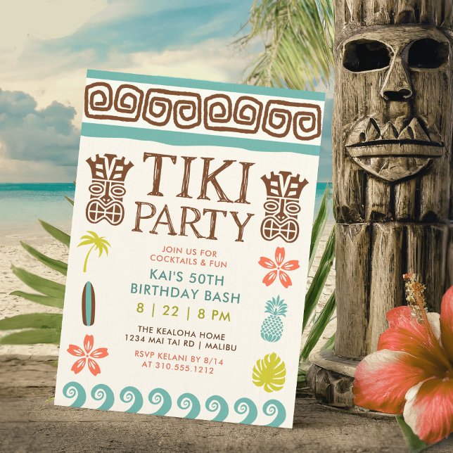 Retro Tiki Party Tropical Birthday Invitation (Creator Uploaded)