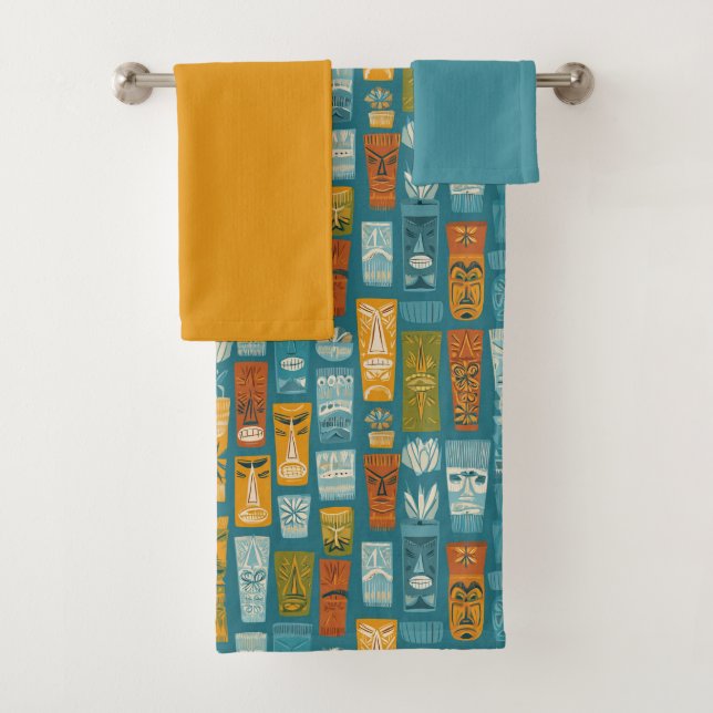 Retro Tiki Totems Bath Towel Set (Insitu)