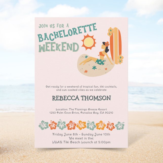 Retro Tiki tropical beach Bachelorette weekend Invitation (Creator Uploaded)