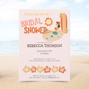Retro Tiki tropical surf beach Bridal Shower Invitation