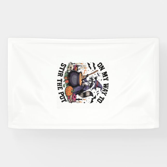 Retro Time To Stir The Pot Funny Racoon Witch Hal Banner (Horizontal)