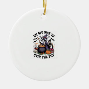 Retro Time To Stir The Pot Funny Racoon Witch Hal Ceramic Ornament