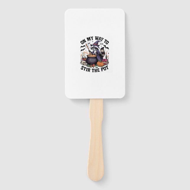 Retro Time To Stir The Pot Funny Racoon Witch Hal Hand Fan (Front)