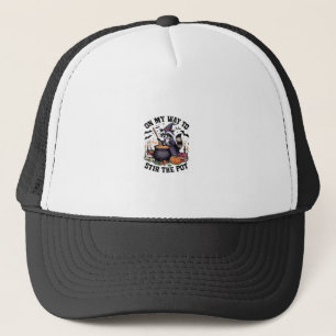 Retro Time To Stir The Pot Funny Racoon Witch Hal Trucker Hat