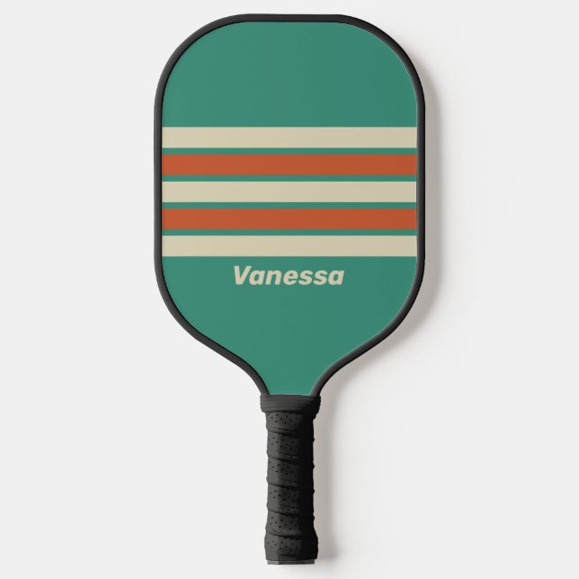 Retro Timeless Across Striping with Name Pickleball Paddle (Front)