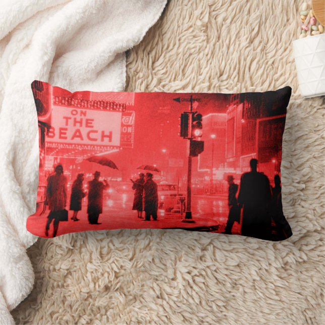 Retro Times Square Snow Storm 1959 Lumbar Cushion (Blanket)