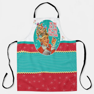 Retro Tipsy Lady Getting Lit Christmas Apron