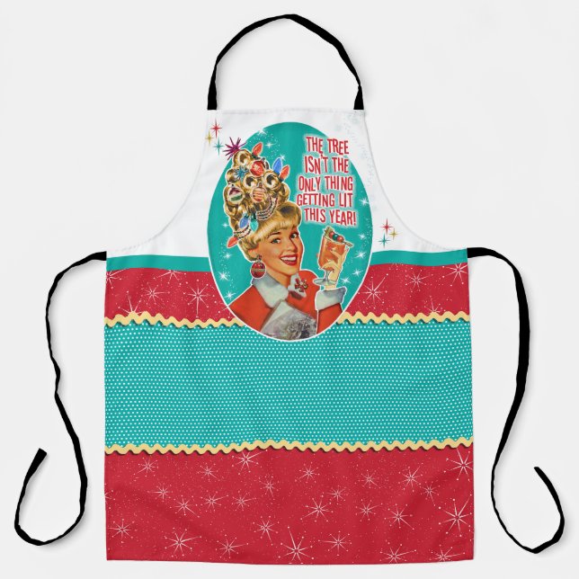 Retro Tipsy Lady Getting Lit Christmas Apron (Front)