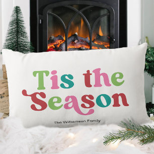 Retro Tis the Season Bright Holiday Christmas Lumbar Cushion