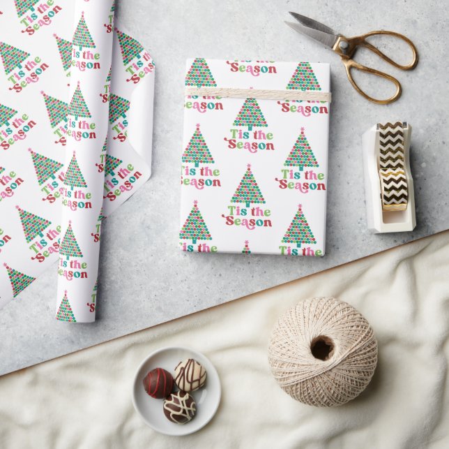 Retro Tis the Season Bright Holiday Christmas Tree Wrapping Paper (Crafts)