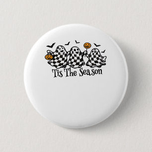 Retro Tis The Season Chequered Halloween 6 Cm Round Badge
