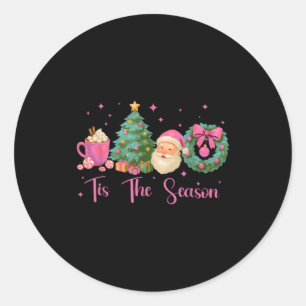 Retro Tis The Season Christmas Santa Jolly Hot Coc Classic Round Sticker