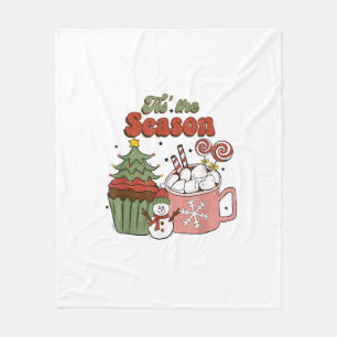 Retro Tis The Season Christmas Tree Coffee Snowman Fleece Blanket