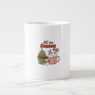 Retro Tis The Season Christmas Tree Coffee Snowman Large Coffee Mug
