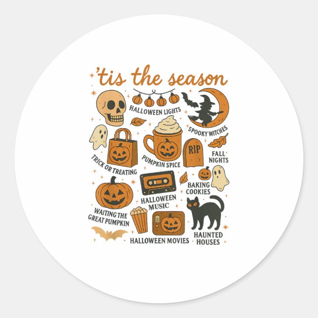 Retro Tis The Season Halloween Season Fall Classic Round Sticker (Front)