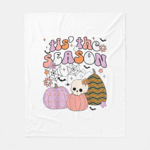 Retro Tis The Season Pumpkin Halloween Skull Spook Fleece Blanket