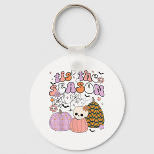 Retro Tis The Season Pumpkin Halloween Skull Spook Key Ring