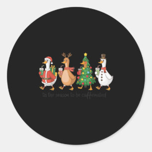 Retro Tis The Season To Be Caffeinated Funny Goose Classic Round Sticker
