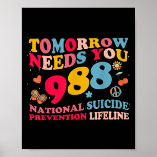 Retro Tomorrow Needs You 988 Suicide Prevention  Poster