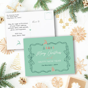 Retro Tones: Bow & Trees Doodles Holiday Postcard