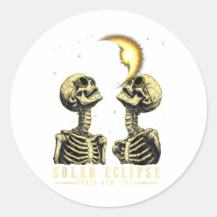 Retro Total Solar Eclipse 2024 Skeleten For Men Wo Classic Round Sticker