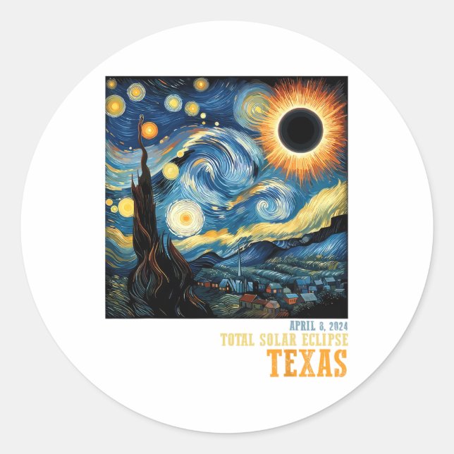Retro Total Solar Eclipse 2024 Texas For Men Women Classic Round Sticker (Front)