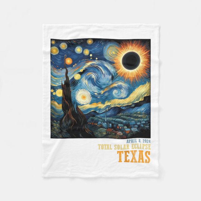 Retro Total Solar Eclipse 2024 Texas For Men Women Fleece Blanket (Front)