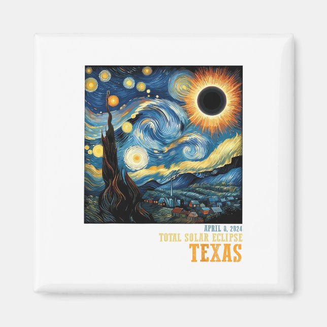Retro Total Solar Eclipse 2024 Texas For Men Women Magnet (Front)