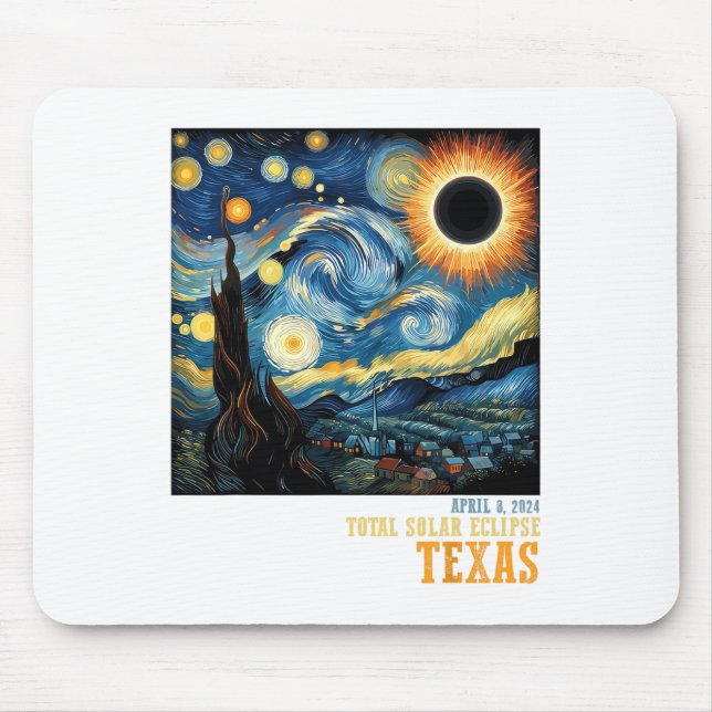 Retro Total Solar Eclipse 2024 Texas For Men Women Mouse Pad (Front)