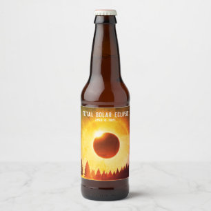Retro Total solar eclipse April 8, 2024 landscape Beer Bottle Label