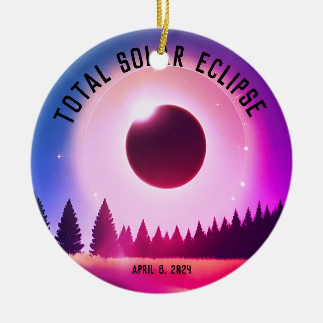 Retro Total solar eclipse April 8, 2024 landscape Ceramic Ornament (Front)